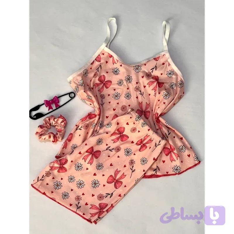 ست کراپ شورتک کبریتی طرح پاپیون صورتی+کش مو | 36 تا 42 — تصویر 1