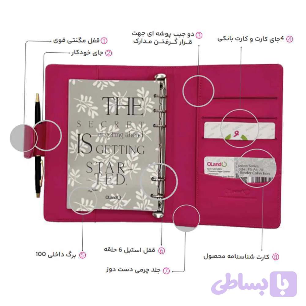 دفتر کلاسوری 80 برگ 6 حلقه جلد چرمی سری فیوژن الند سایز A6 کد FS-A6-70 — تصویر 1