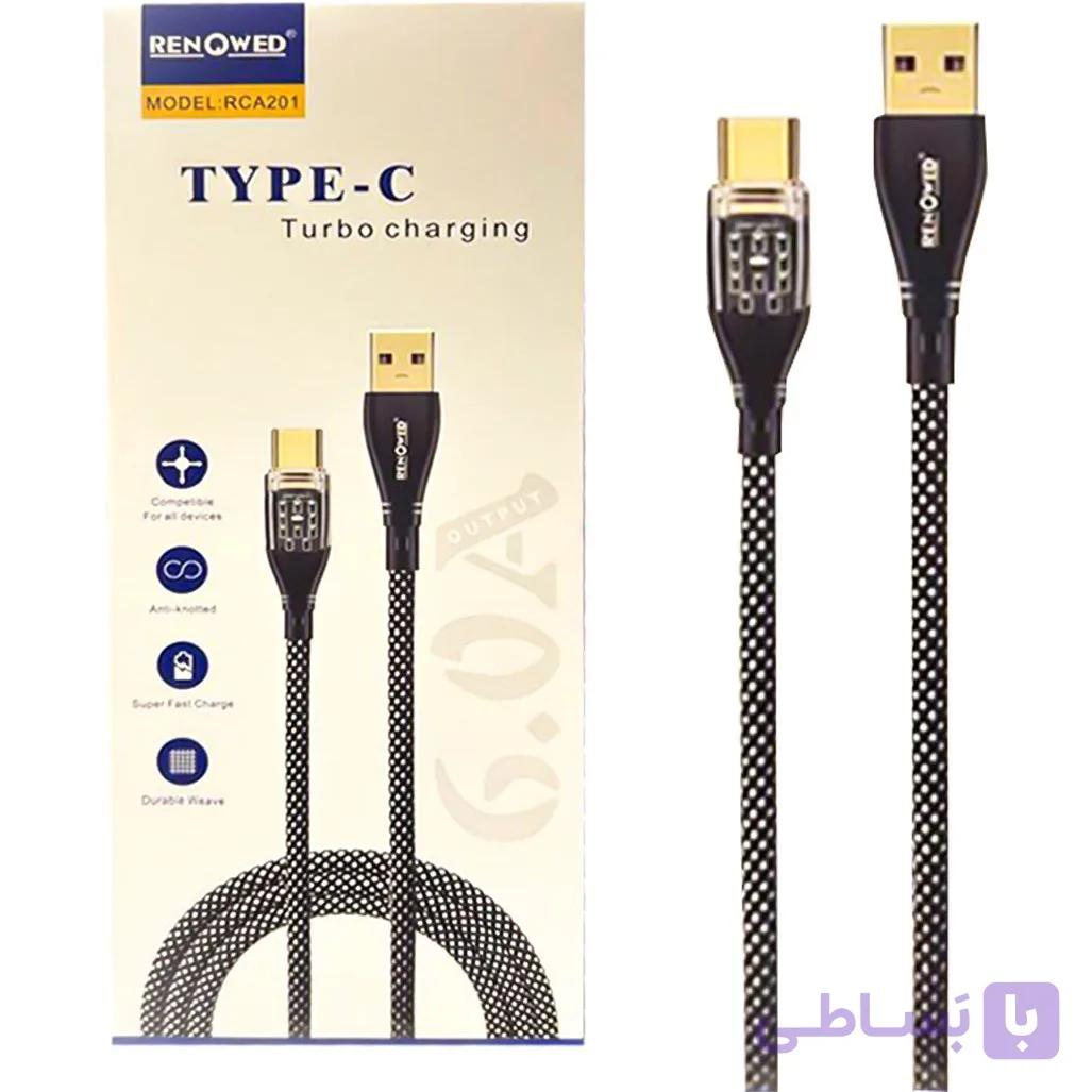 کابل دو سر تایپ سی لایت دار پکدار RENOWED مدل RCA201 — تصویر 1