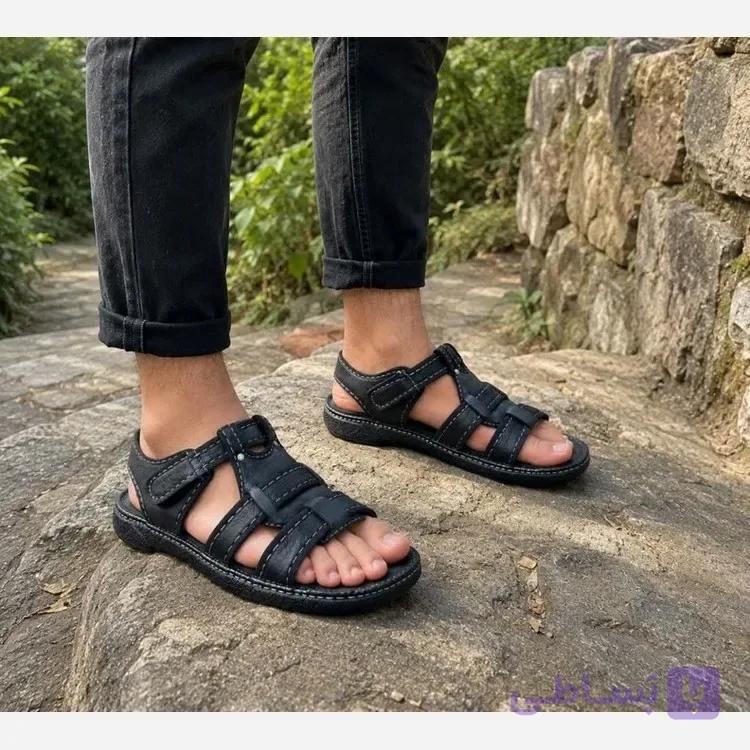 صندل مردانه تابستانی مدل پوشکاش طبی و سبک با رویه چرم ترکیبی