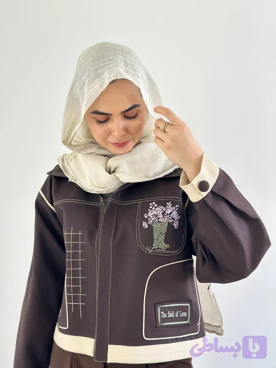 کت گلدوزی کراپ ( قهوه ای)