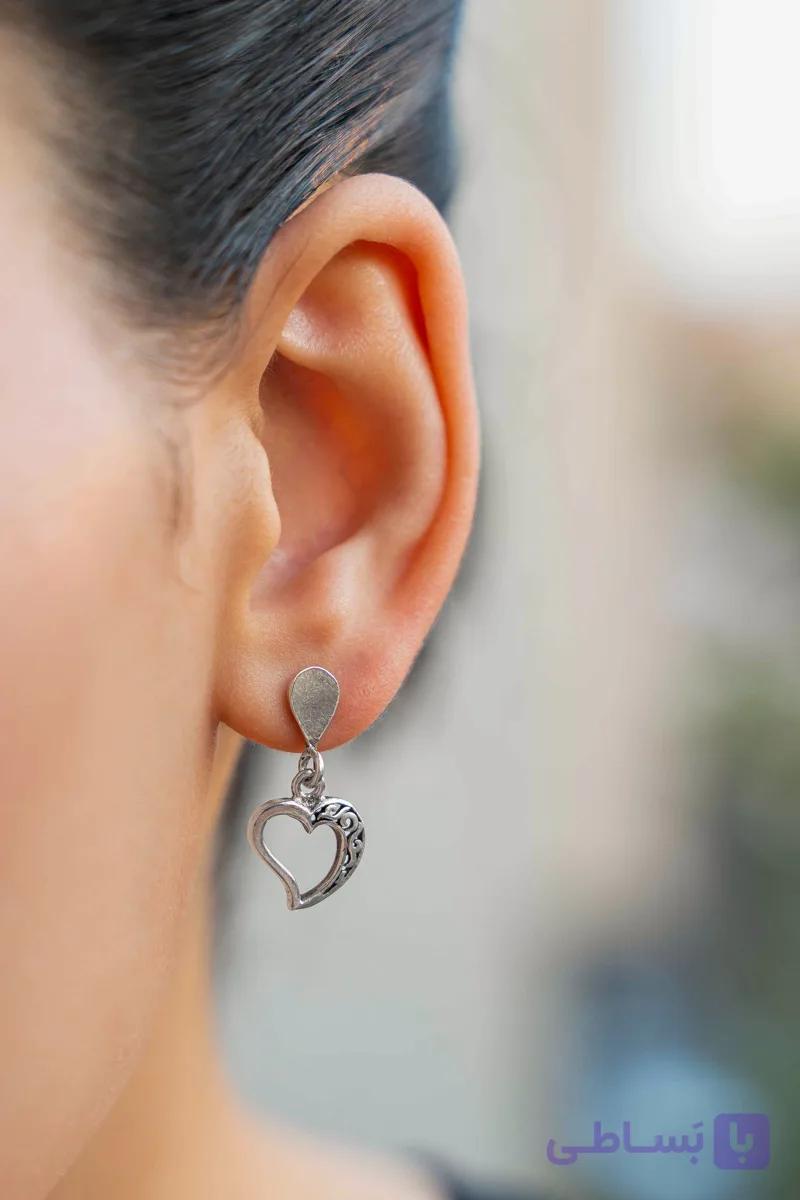 گوشواره نقره عیار 925 زنانه  E2 سیاقلم طرح مینیمال قلب