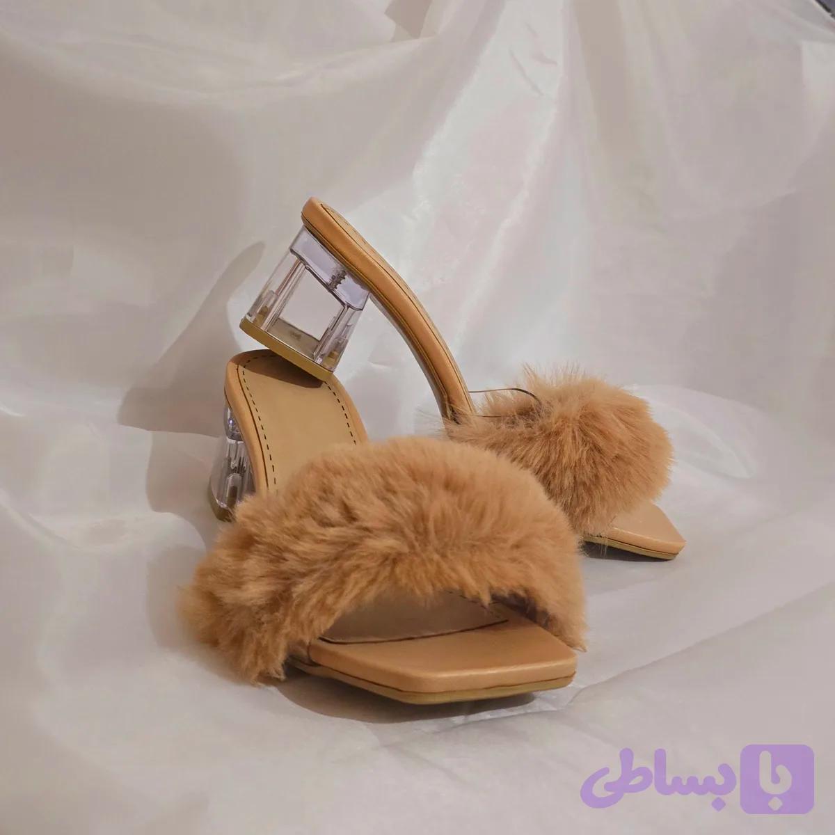 کفش صندل خزدار مجلسی کرم ( کد ۰۰۳۱)