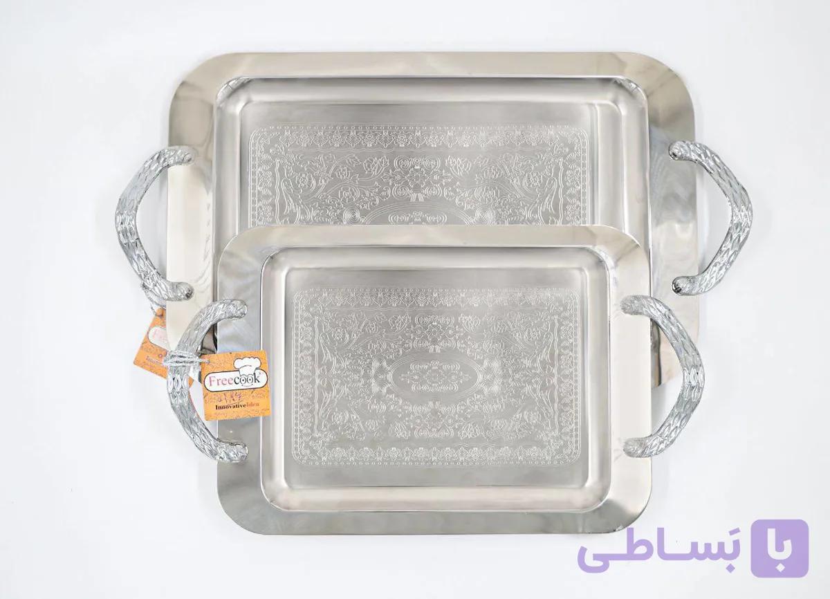 سینی گرد جفتی دسته نقره ای (دسته پوست ماری)