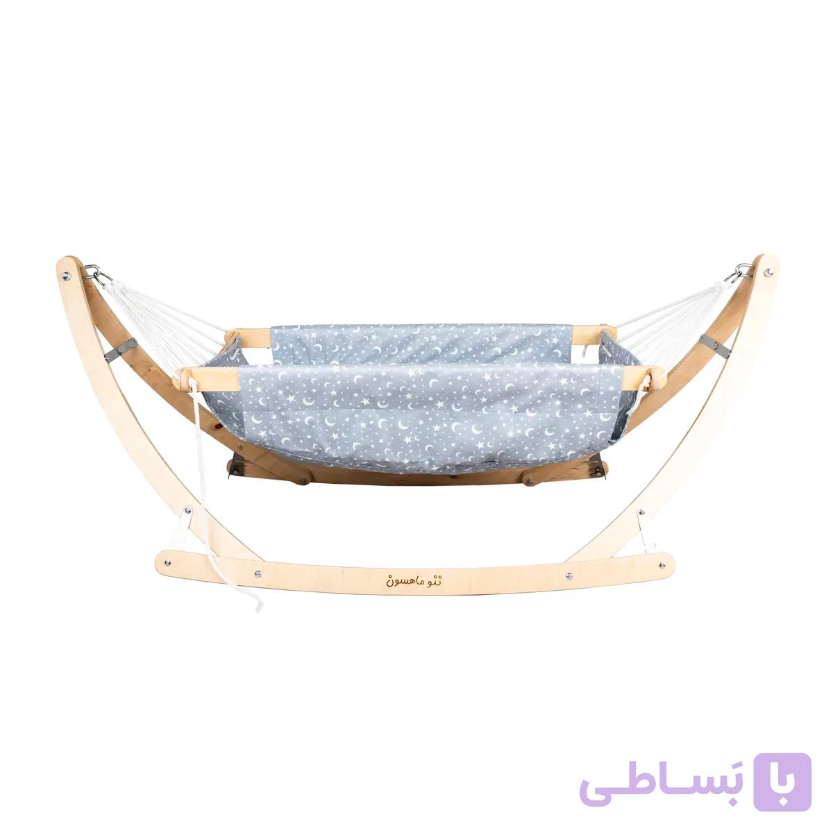 گهواره نوزاد سنتی چوبی ننو ماهسون اورجینال با پارچه مخمل ترک