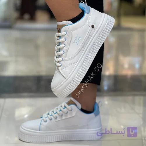 کتانی زنانه ونس ZARA سفید آبی سایز 37 تا 40 — تصویر 1