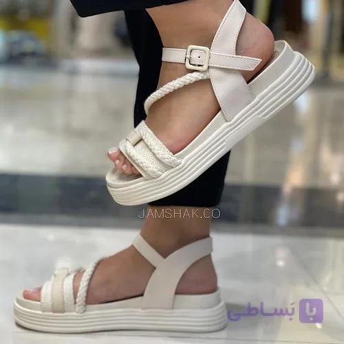 صندل زنانه تابستونی بندی کرم مشکی سایز 37 تا 40 — تصویر 1
