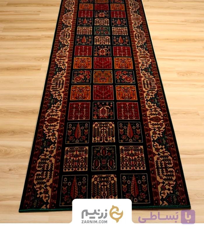 فرش کناره هیوا 700 شانه طرح خشتی سبز — تصویر 1