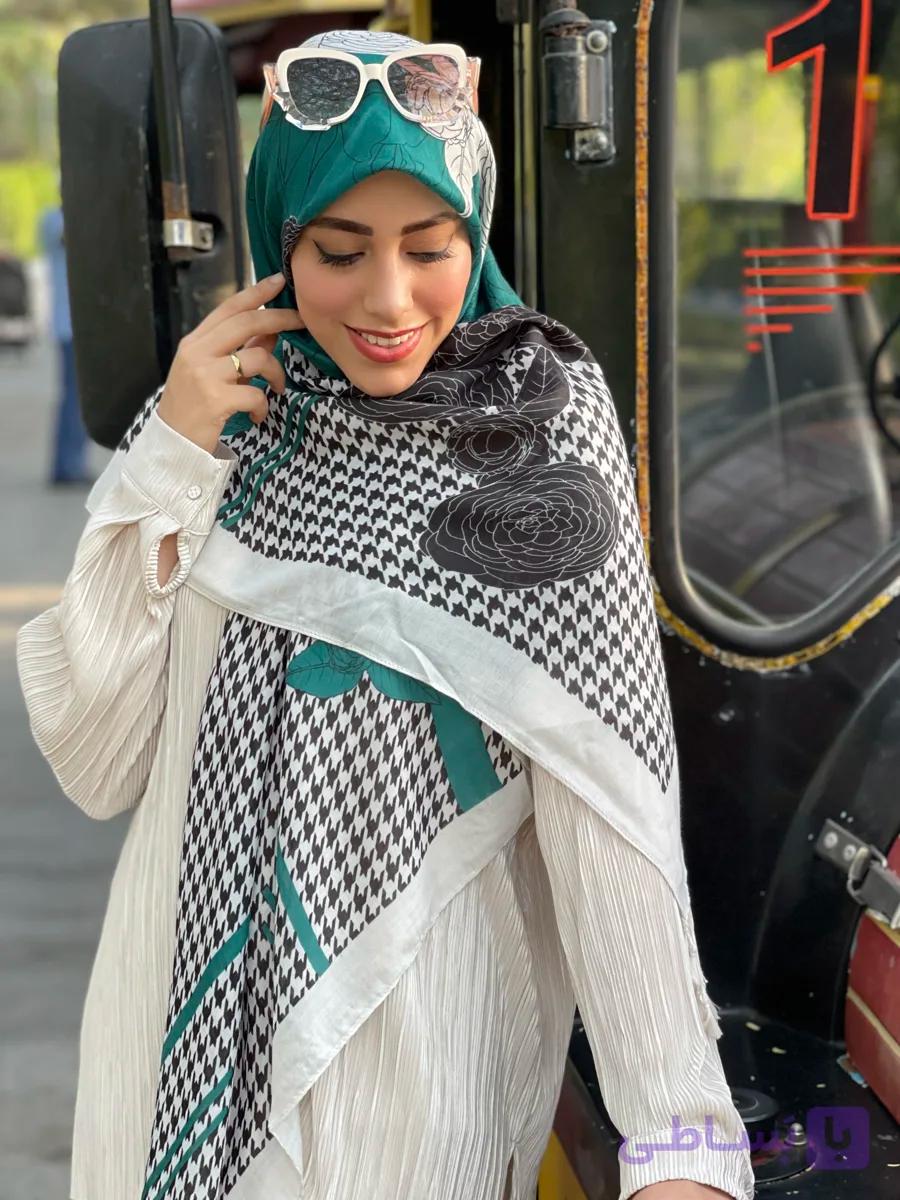 روسری نخ پنبه پیچازی گل سبز