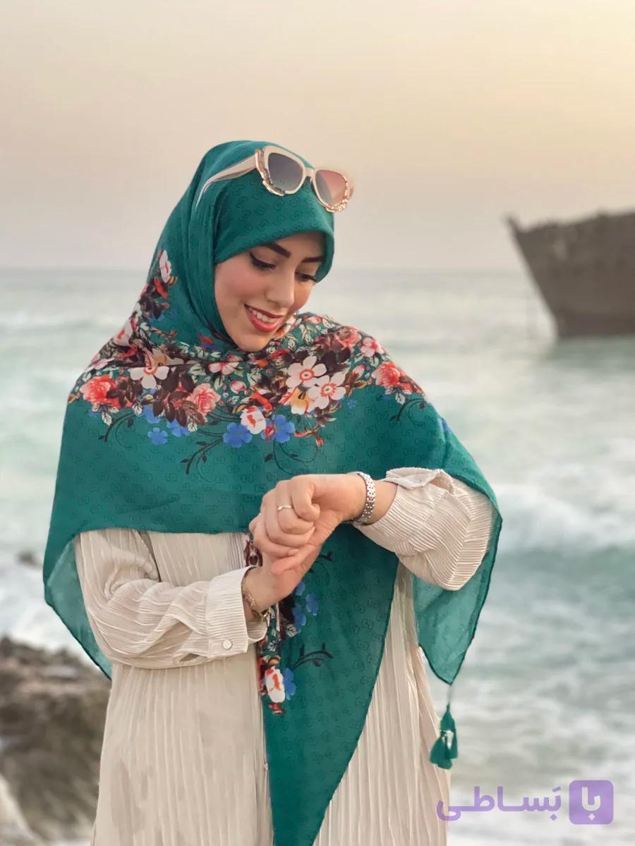 روسری نخ پنبه حاشیه گل