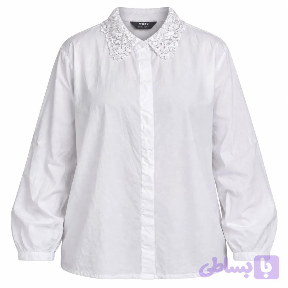 شومیز نخی سفید مجلسی خارجی برند MAX اصل سایز 42 تا 46 کد 3472 — تصویر 1