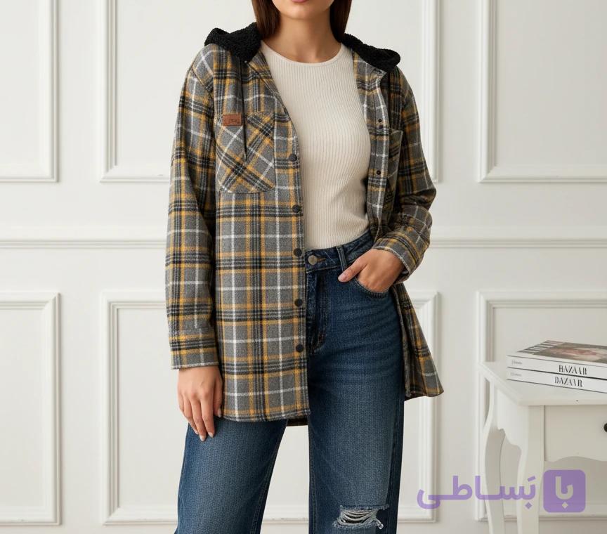 شکت چهارخونه زنانه کلاه دار تدی — تصویر 1