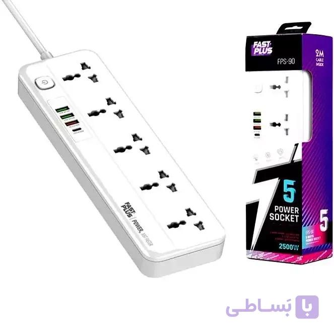 چند راهی برق و شارژر موبایل فست پلاس مدل FPS-90