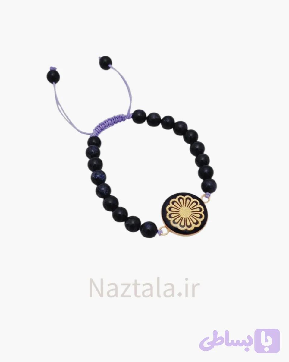 دستبند اونیکس گل ناز ورق طلا ۲۴ عیار — تصویر 1
