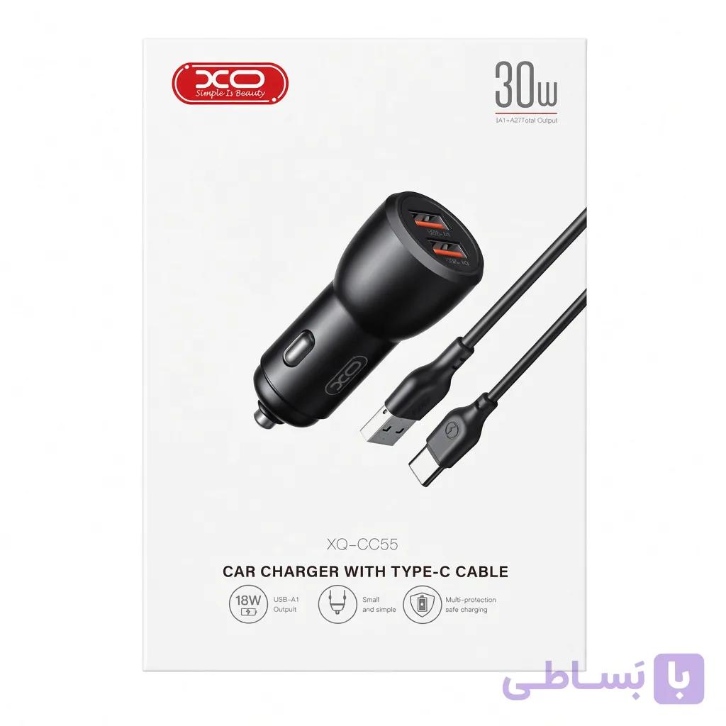 شارژر فندکی 30 وات ایکس او مدل XO-CC55 همراه با کابل تایپ‌سی — تصویر 1