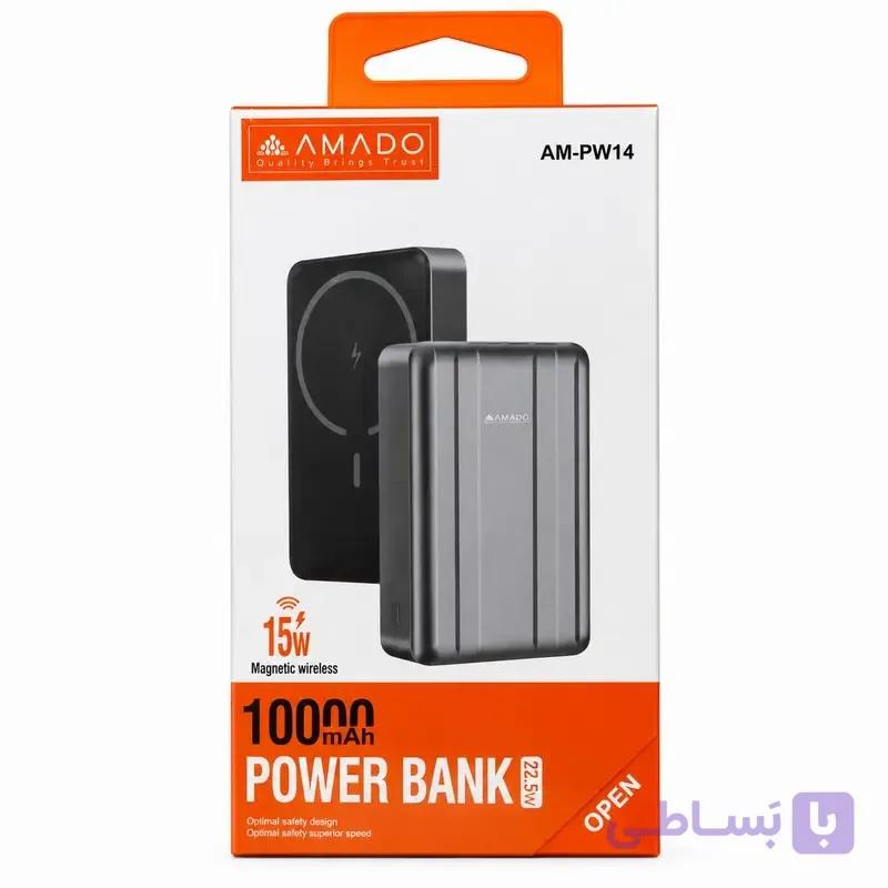 پاوربانک مگنتی و وایرلس 10000 میلی‌آمپر ساعت آمادو AM-PW14 — تصویر 1