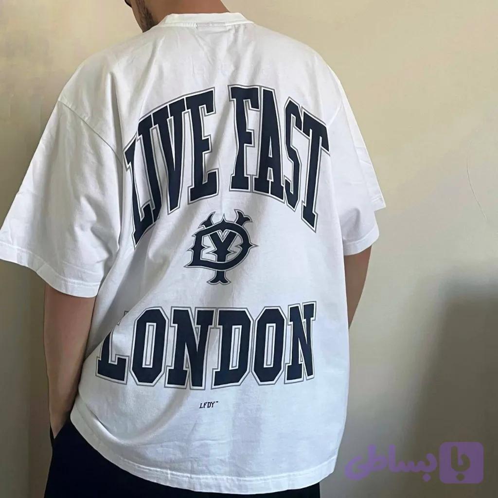 تیشرت Live Fast لایو فست سفید سرمه ای — تصویر 1