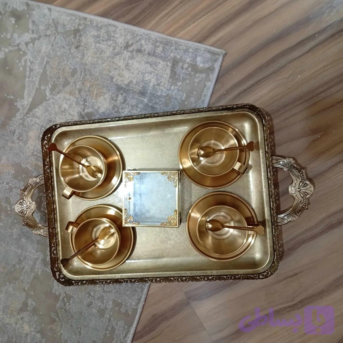 سرویس پذیرایی14پارچه، ست چایخوری طلایی4نفره،قهوه خوری و چای خوری — تصویر 1