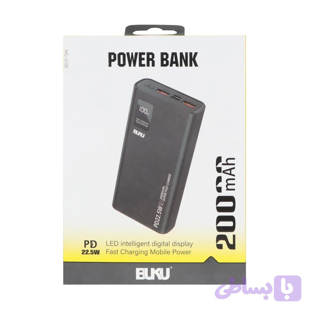 پاوربانک BUKU مدل PB-106، ظرفیت 10000 میلی‌آمپر ساعت سفید
