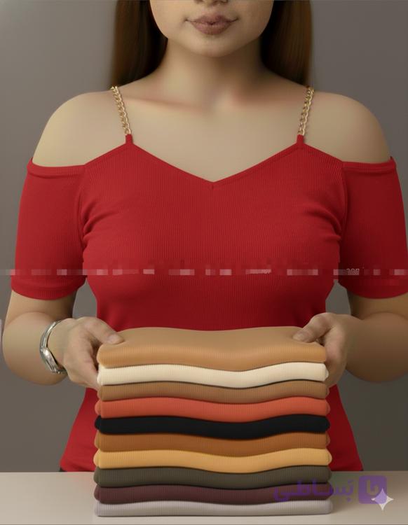 تیشرت زنانه مدل سرشانه لخت بند زنجیری
