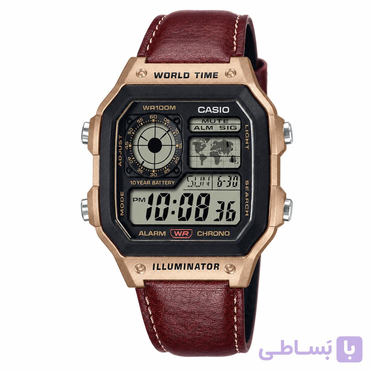 ساعت مچی کاسیو CASIO AE-1200WHL-5AV | دیجیتال با بند چرم طبیعی|اورجینال