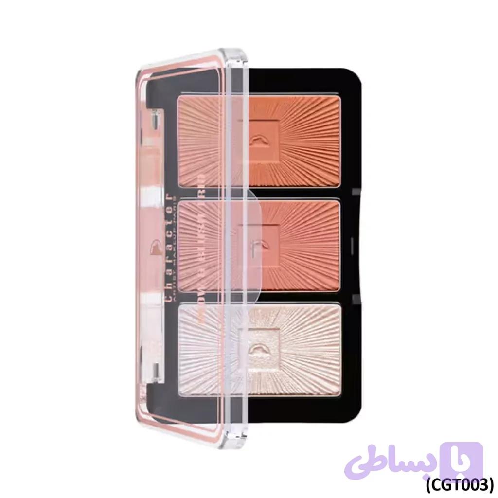 پالت سه‌ تایی رژگونه و هایلایتر کارکتر CGT003 — تصویر 1