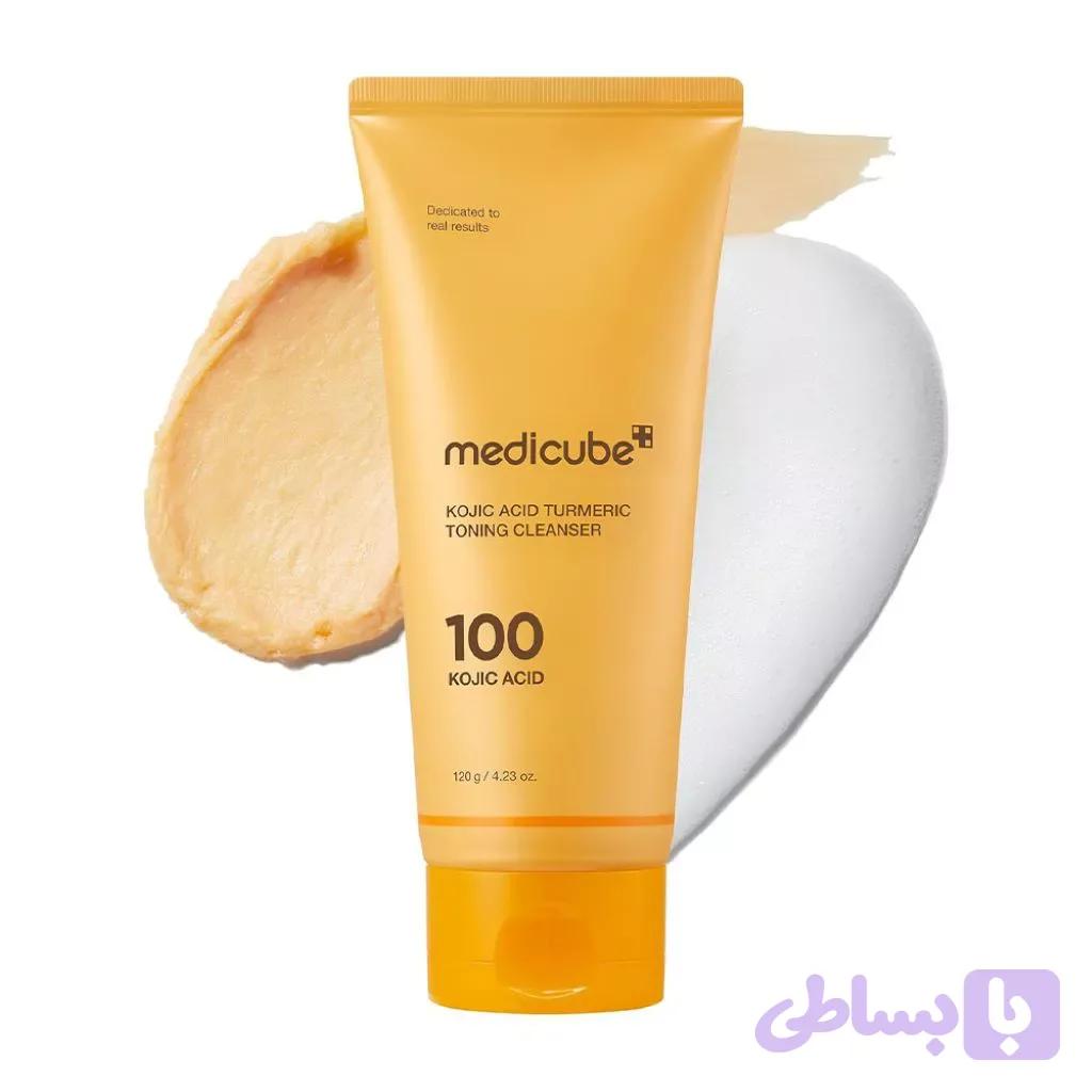 فوم شستشوی روشن‌کننده کوجیک اسید و زردچوبه مدی‌کیوب مدل Kojic Acid Turmeric Toning Cleanser حجم 120 گرم — تصویر 1
