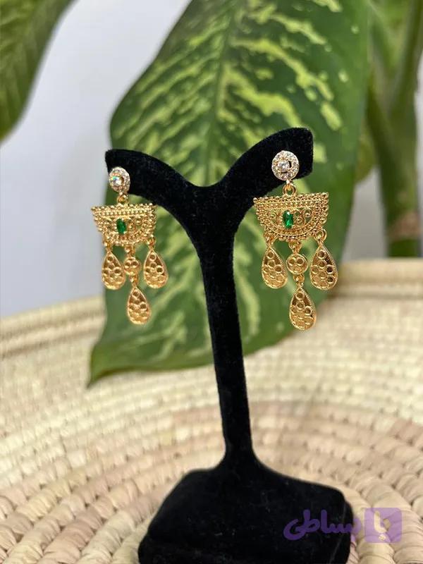 گوشواره خلیجی مدل نگین سبز 00372 — تصویر 1