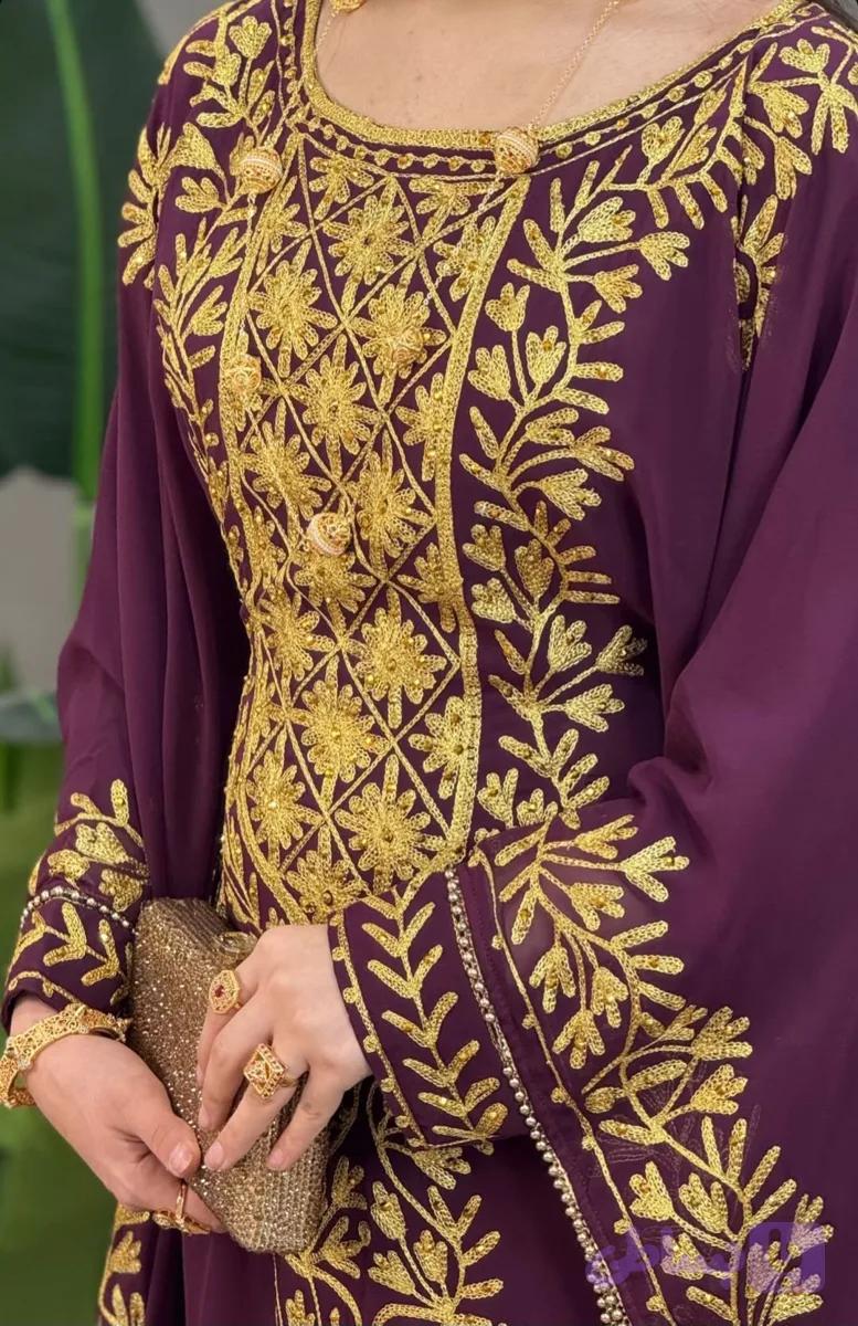 پیراهن زنانه مجلسی مدل خلیجی گلابتون دوزی کد 1525