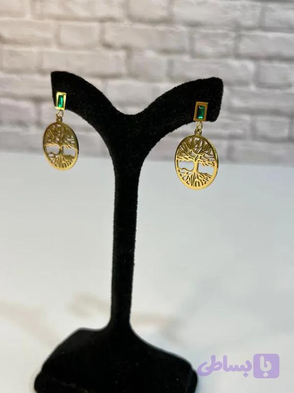 گوشواره مدل حلقه ایی طرح درخت سبز 00324