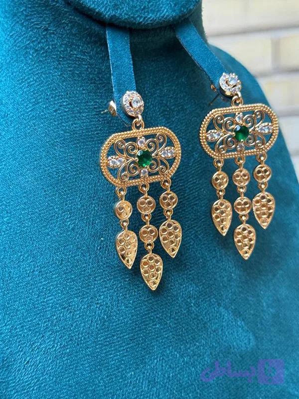 گوشواره مدل آویز یاقوت سبز 00226 — تصویر 1