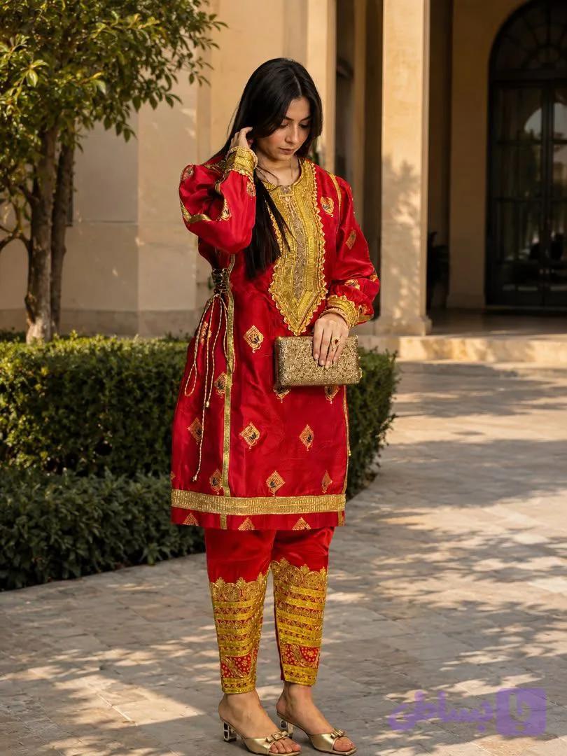 پیراهن سنتی زنانه مدل کندوره بنارسی طرح لوزی کد 83 — تصویر 1