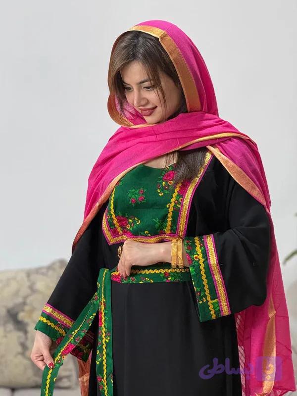 پیراهن کفتان مدل گل سرخابی 00303 — تصویر 1