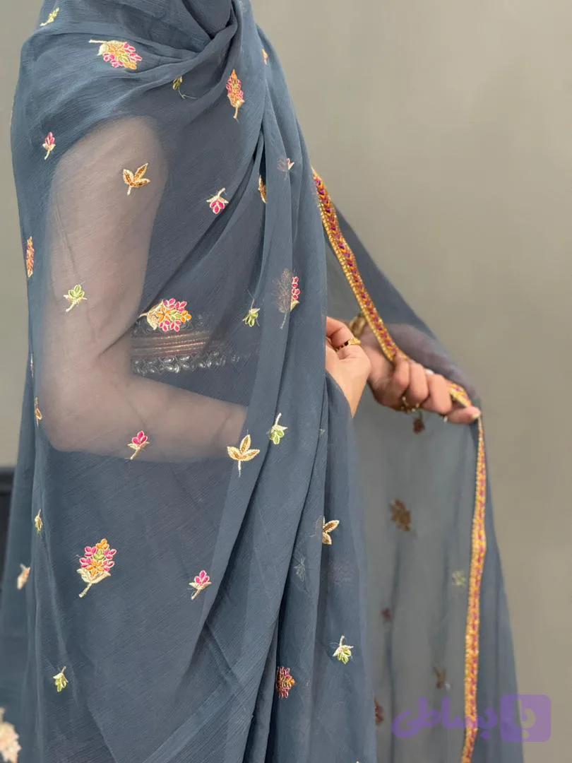 چادر بندری گلدوزی شیفون لبه نواری کد 34 — تصویر 1