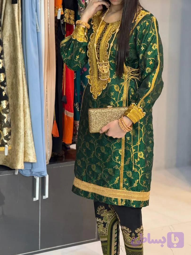 پیراهن سنتی زنانه مدل کندوره بنارسی طرح ارکیده کد3800 — تصویر 1
