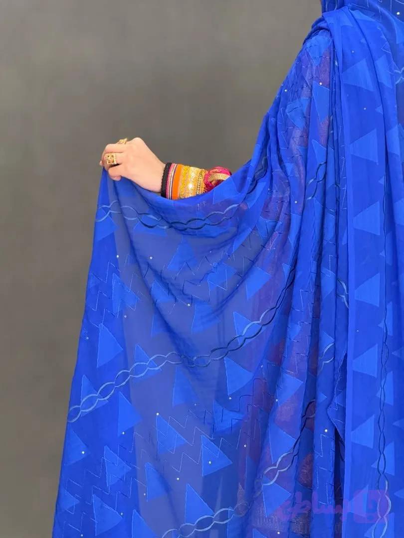 چادر بندری مجلسی حریر مدل نیلی 004 — تصویر 1