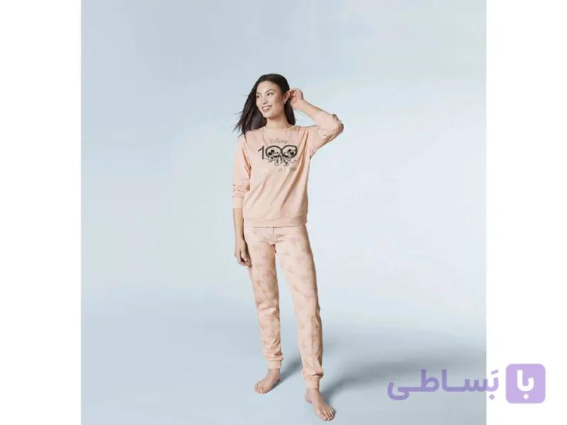 ست تیشرت و شلوار راحتی زنانه دیزنی طرح ۱۰۰ سالگی میکی و مینی، نخی ۱۰۰٪، صورتی