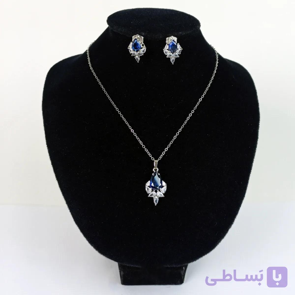 نیم ست اشکی نگین آبی کد 433