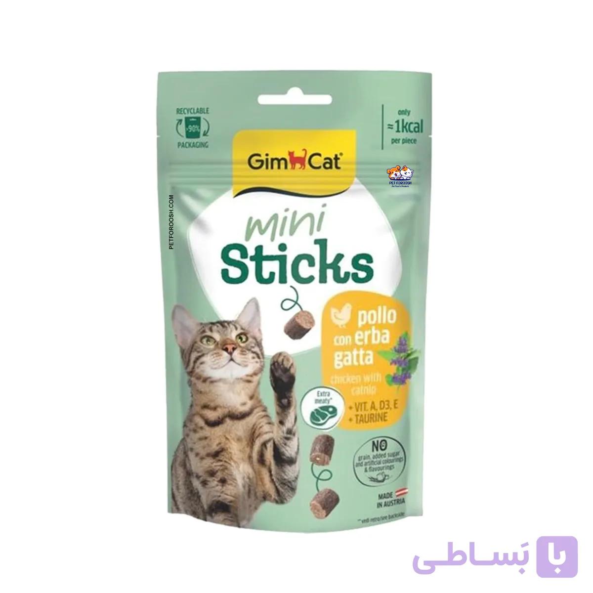 تشویقی گربه جیم کت Gimcat مدل Mini Sticks با طعم مرغ و کت نیپ