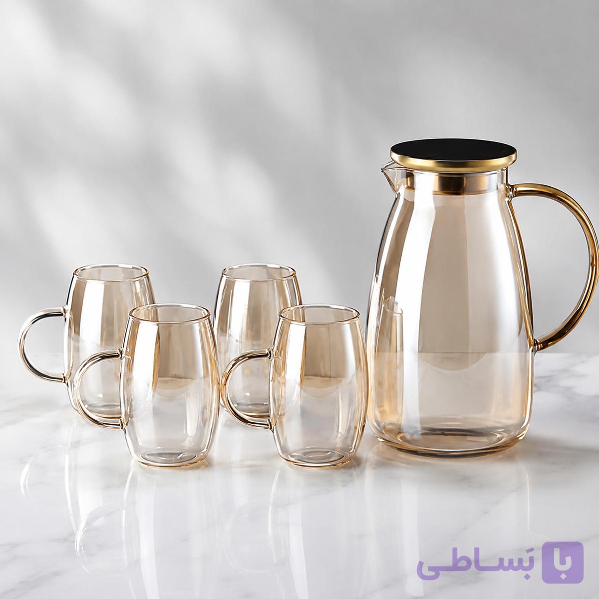 ست پارچ و لیوان پیرکس دودی ناتالی NATALY مدل JS-5425 | سرویس ۵ تکه پارچ و لیوان