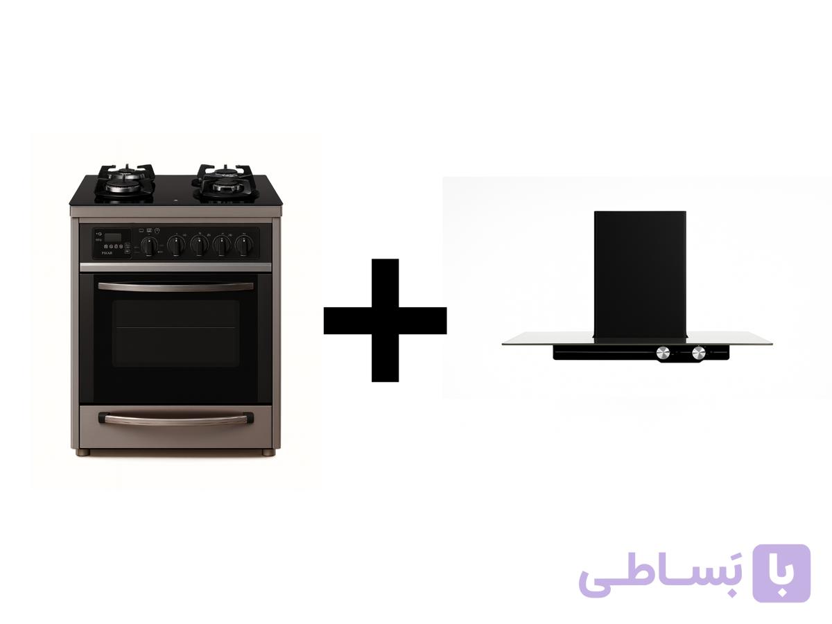 اجاق چهار شعله استیل مدل صادراتی + هود شومینه ای مدل hp900vs