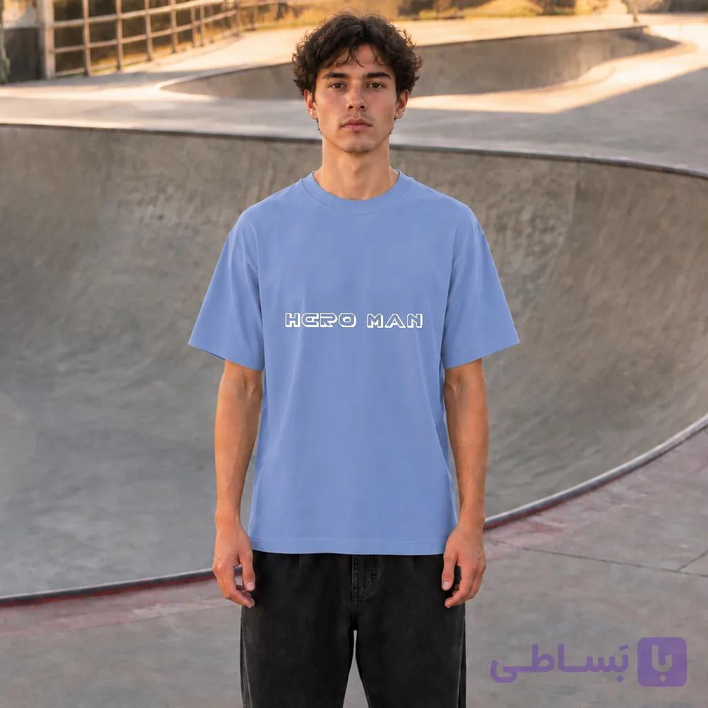 تیشرت آبی آسمانی طرح Hero Man — تصویر 1