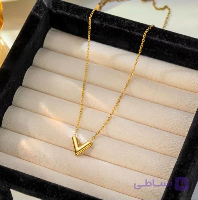 ست زنانه روکش طلا طرح حرف V — تصویر 1