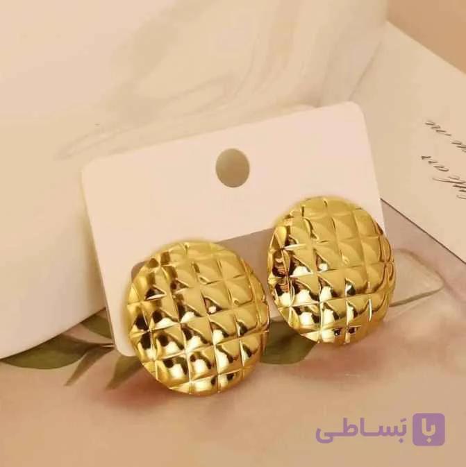 گوشواره زنانه روکش طلا طرح توپ بافت‌دار