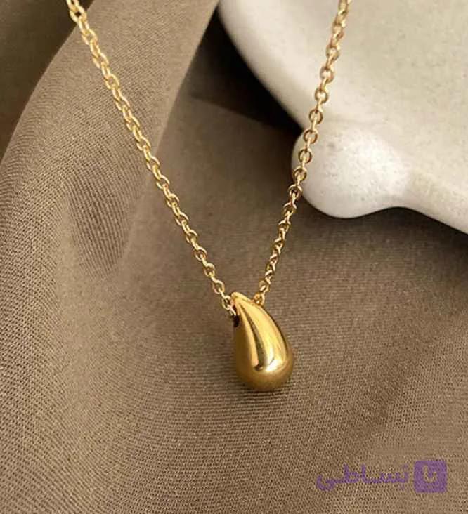 گردنبند زنانه روکش طلا طرح قطره اشک — تصویر 1