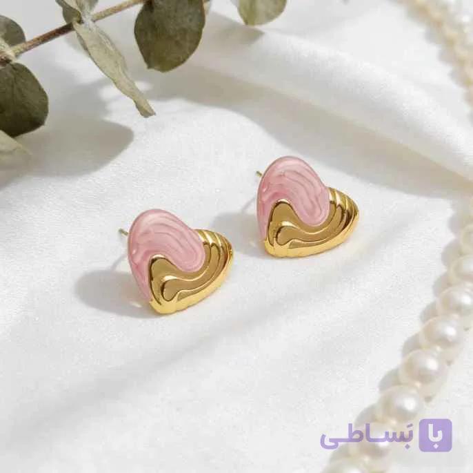 گوشواره زنانه میناکاری قلبی — تصویر 1