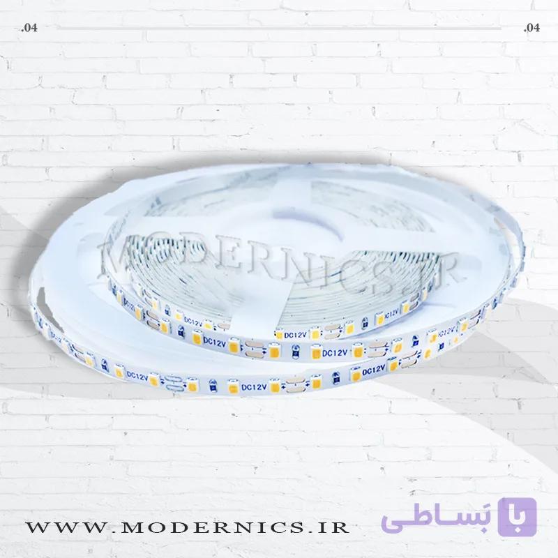 نوار ال ای دی استریپ 12 ولت تراکم 120 5 میل رنگ سفید گرم رول 10 متری IP20