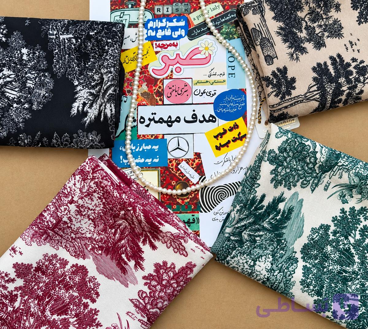 روسری کرپ دست دوز