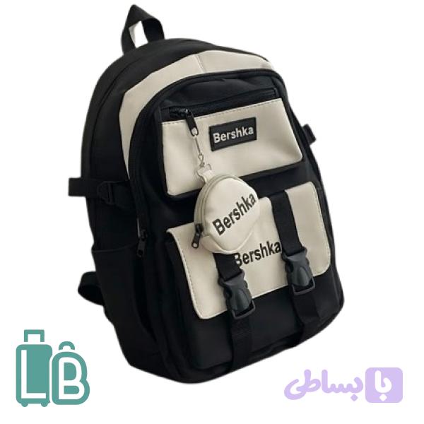 کوله پشتی سفید مشکی برشکا آویز دار — تصویر 1
