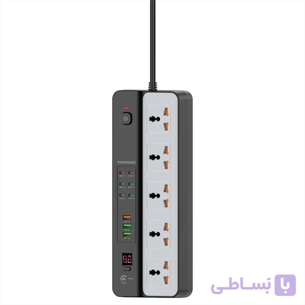 چندراهی برق 3000 وات و 5 پریز یونیورسال 9 پورت USB پرودو PDFWCH098 — تصویر 1